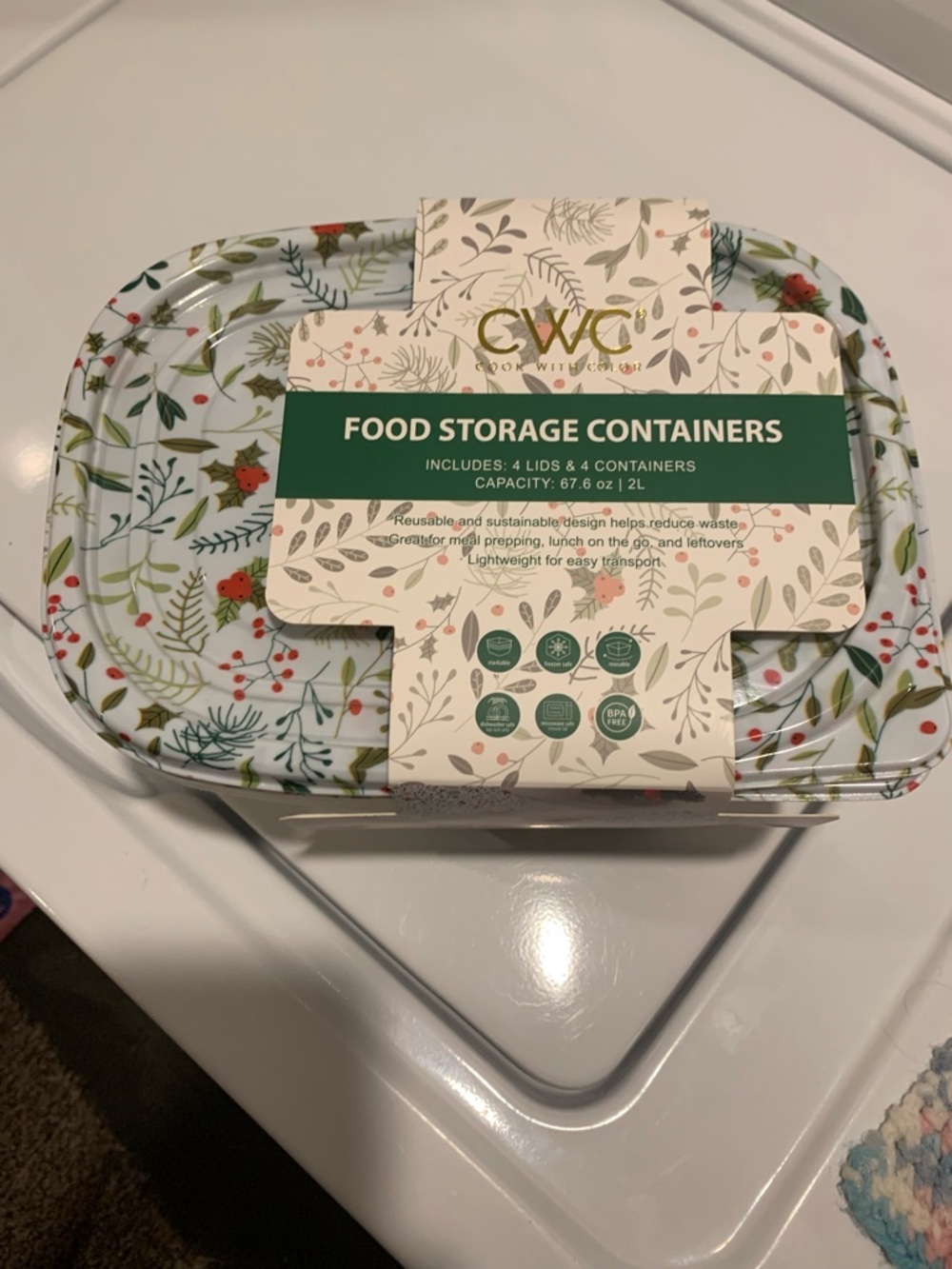 CWC Floral Food Storage Containers - Green & Red Botanical Print 4 pk